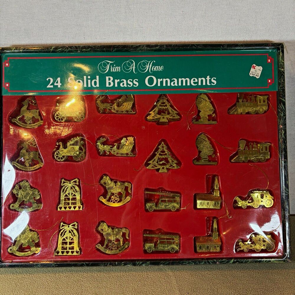 Vintage Trim A Home 24 Solid Brass Christmas Ornaments Set In Box Kmart Gold